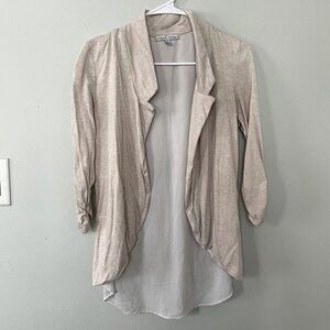 Moa Moa beige white top cardigan sweater collared rayon shirt classic business